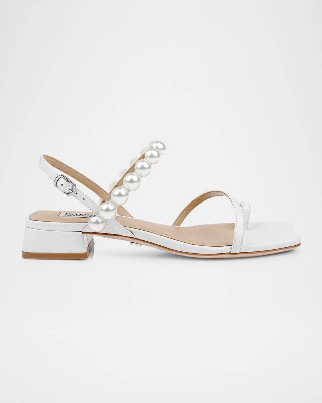 Joelle Pearly Leather Block-Heel Sandals